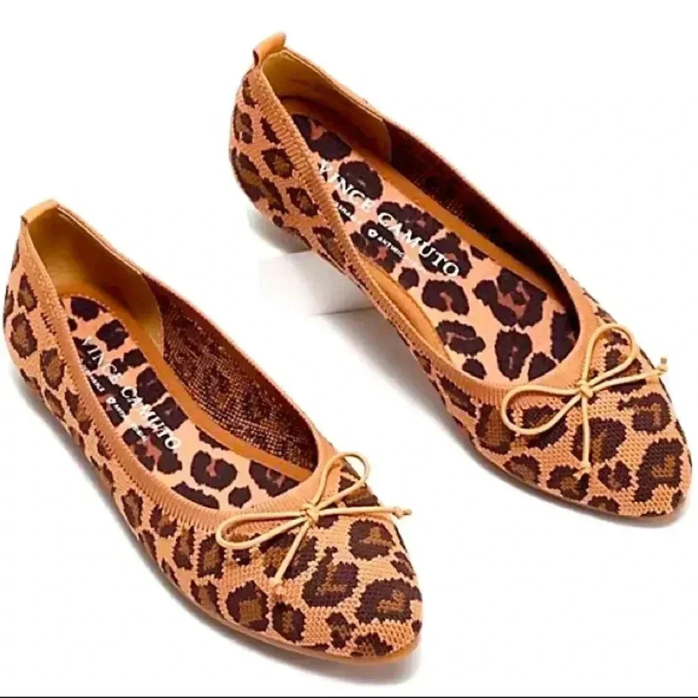 New Vince Camuto Flanna Leopard Washable Knit Ballet Flats